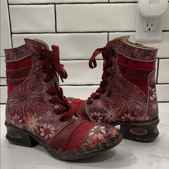 Rovers Stiefeletten Rosa/Mehrfarbig Gr. Floral Red Women's Boots Leather - Picture 12 of 14